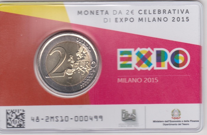 (afbeelding voor) 2 Euromunt Italie 2015 Expo in coincard